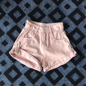 High-Waist Pastel Pink Women’s Shorts with Button-Tab Hem